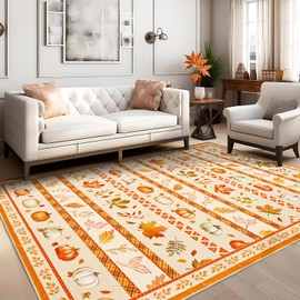 FRAMICS - Alfombra de área de otoño de 3 x 5 pulgadas, alfombras lavables de calabazas, para sala de estar, diseño de hojas de arce, antideslizante, de pelo bajo, para recámara, lavandería, oficina