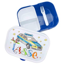 Lunch Box with Name, Police, Includes Separation and Fork, Rosirosinchen