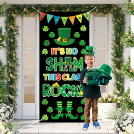 Wiooffen St. Patrick's Day Classroom Door Cover Decoration Luck of the Irish Green Shamrock Door Banner Irish Hanging Porch Backdrop Holiday Window Cover for Classroom School Front Door Wall Decor