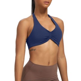 Aoxjox - brasier deportivo para mujer, sin espalda, acolchado, con tirantes y tirantes para yoga, sin espalda, marino, S