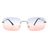 PASTL Rimless Rectangular Sunglasses Gold Frame Blue Pink Gradient Lens