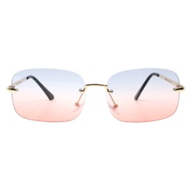 PASTL Rimless Rectangular Sunglasses Gold Frame Blue Pink Gradient Lens Unisex UV 400