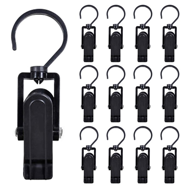 INCREWAY Laundry Hooks Clip, 16pcs 4.53" Black Durable Plastic Curtain