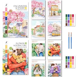 DESINIK Paint with Water Coloring Books for Kids - 2 Pack, Pocket Mess Free Watercolor Painting Kit | Instant Watercolor Kit for Adults & Kids-for Beginners and Professionals（House and Girl） A4