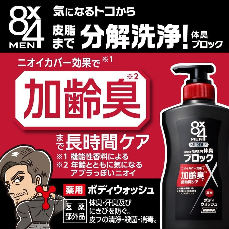 8x4 Eight for Men Body Soap, Middle Body Wash, Refill,