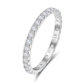 Women's 925 Sterling Silver Eternity Wedding Ring Round Cut Cubic Zirconia Engagement Promise Ring for Women, Silver, Cubic Zirconia