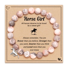 LunarCharm Horse Charm Bracelet Pink Natural Stone Horse Charm Bracelet for Girls Horse Gifts for Girls Daughter Niece Granddaughter Who Loved Horses, L