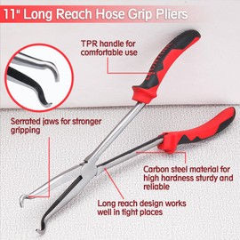 LEONTOOL 11 Inch Long Reach Hose Grip Pliers Spark Plug Removal Pliers Spark Boot Removal Pliers Ring Nose Pliers with Serrated Jaws Circle Pliers for Hard-to-Reach Narrow Spaces, 1/2-Inch Diameter