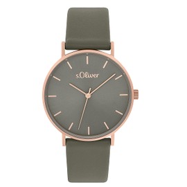 s.Oliver 2033488 Women's Quartz Watch Analogue with Leather Strap, Grey, 3 Bar Waterproof, Comes in Watch Gift Box, gray, Elegant