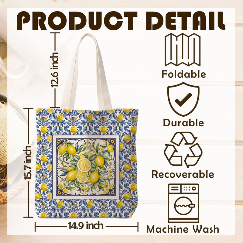 Italian Amalfi Coast Lemon Canvas Tote Bag, Lemon Themed Gifts