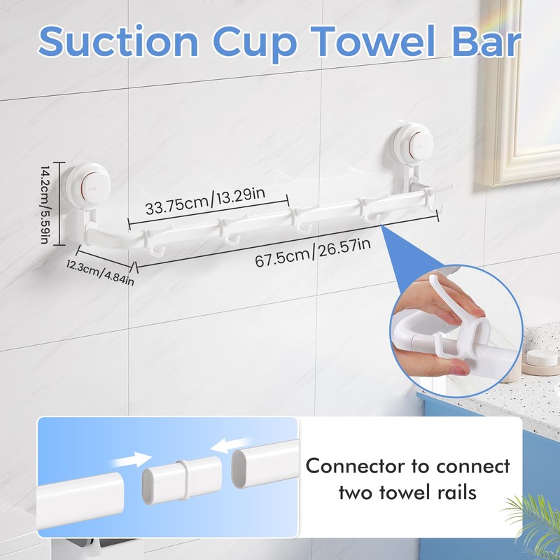 LUXEAR Suction Cup Towel Bar, 24 inches Adjustable Towel Rack