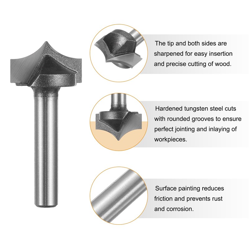 sourcing map Point Cutting Roundover Router Bit 3/8" Radius 1/4"