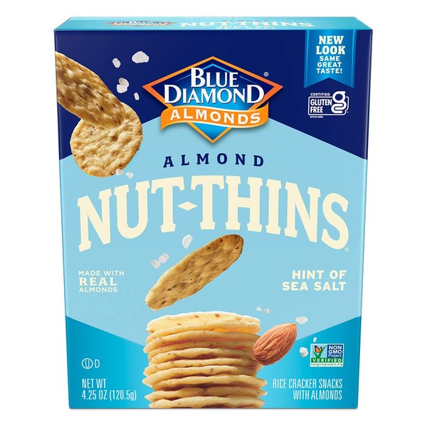 Blue Diamond Almonds Nut Thins Gluten Free Cracker Crisps, Hint of Sea Salt, 4.25 Oz (Pack of 12)
