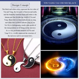 FaithHeart Yin Yang Necklace, Stainless Steel Mens Yin and Yang Pendant BFF Jewelry, Matching Necklaces for Couples