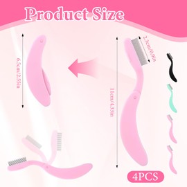 4 Pcs Folding Eyelash Comb with Metal Teeth, Durable Portable Lash Comb, Eyelash Separator Tool Arc Designed Cosmetic Brushes for Making Up (Pink+Black+Green)
