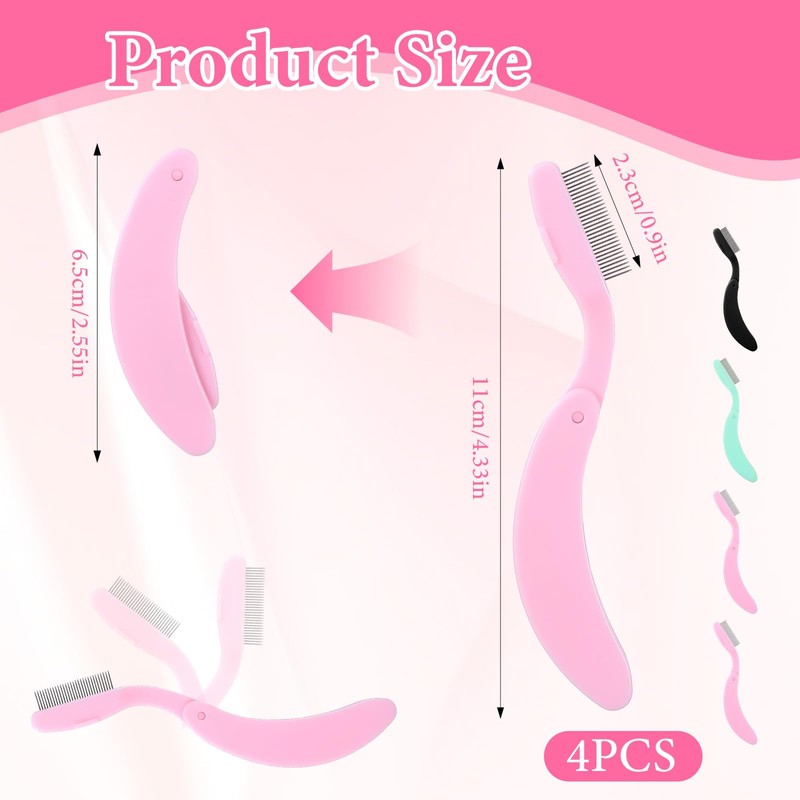 4 Pcs Folding Eyelash Comb with Metal Teeth, Durable Portable