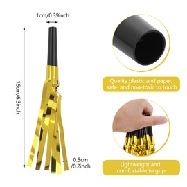 24 PCS Party Noise Makers Gold Noise Makers Party Favors, Graduation Party Noisemakers Glitter Fringed Party Blowers Party Horns Noisemakers for Birthday Sporting Events New Years Party Favors