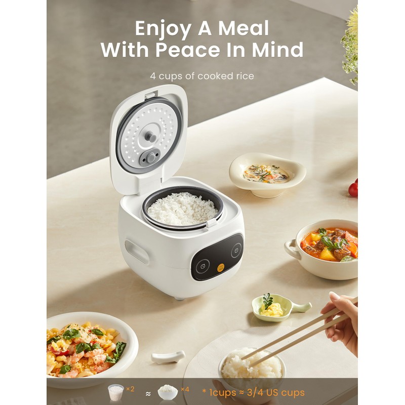 COMFEE' Mini Rice Cooker 4 Cups Cooked/2 Cups Uncooked, Portable