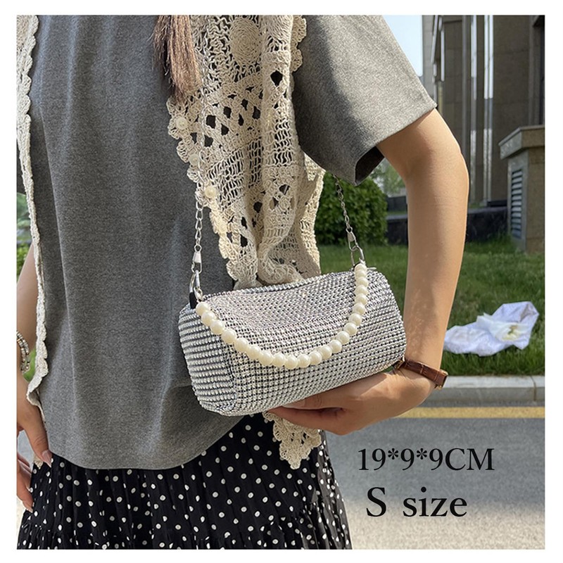 [HIVOGUE] Rhinestone Party Bag, Pearl, 2-Way Clutch Bag, Women's Shoulder