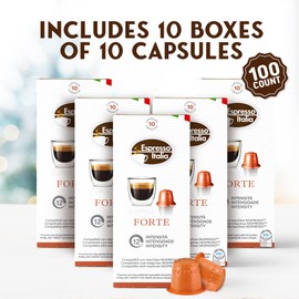 ESPRESSO ITALIA Capsules Compatible with Nespresso Machines, 100 Count - FORTE, Italian Coffee Pods Expresso Intensity 12