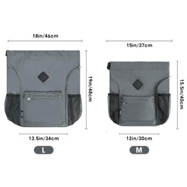 WANDF Drawstring Backpack Sports Bag with Shoe Compartment Water Resistant String Backpack Cinch for Women Men, Grey Large, Rucksack