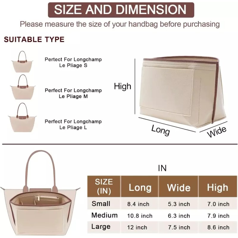Longchamp 롱샹 르 플리지 L 백용 펠트 지갑 정리함 삽입물