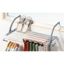 Balcony Drying Rack Stainless Steel Foldable Stable Rustproof Portable Clothes Drying Rack for Windowsill Grey Square 40 X 32cm / 15.7 X 12.6in