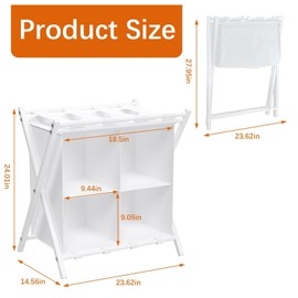 Huhote Luggage Rack for Guest Room, Set of 2, Folding Suitcase Stand with Fabric Storage Shelf, Luggage Holder, Steel Foldable Luggage Stand for Guest Room, Bedroom, Hotel, White