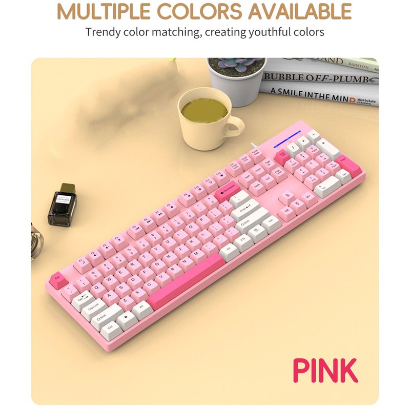 104 Keys Wired Keyboard 3 Colors Cute Gaming Keyboard USB