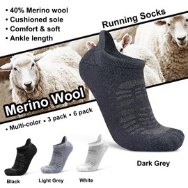 Busy Socks 6 Pack Mens Warm Merino Wool Blend Socks Size 10-13 Winter for Women Ankle Low Cut Cushioned Wool Running Walking Jogging Hiking Socks, Large, Dark Grey