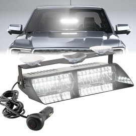 PKINGLAKE White LED Dash Emergency Strobe Light for Trucks Vehicles, 16 LEDs 12V Interior Windshield Visor Deck Hazard Flashing Safety Warning Lights Bar for Police Firefighter Law Enforcement