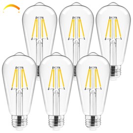 Hizashi LED Edison Bulbs, 4W, Equivalent 40W, Dimmable E26 LED Bulb, 3000K Soft White, 95+ CRI 450 Lumens, ST19 Vintage Light Bulbs, Clear Glass, Pack of 6