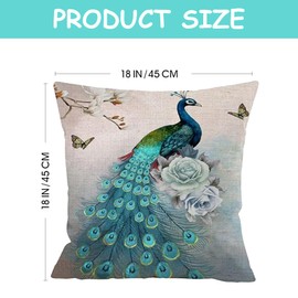 Peacock Cushion Covers - Set Of 4 Pcs Peacock Print, Vintage Turquoise Pillows Teal Cushion Covers 45 X 45cm, Peacock Feather Pillow Cover, Peacock Home Decor, Peacock Gifts, Outdoor Pillow Cases