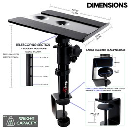 Tlingt Desktop Speaker Stands Pair, Clamp-on Monitor Speaker Stand Riser, 6.7”x7.9” Metal Tray, Adjustable Height, -10° to +10° Tilted Angle, Ideal for 3 to 4-inch Monitor Speaker, Bookshelf Speaker