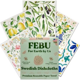 FEBU Swedish Dishcloths for Kitchen & Cleaning | 5 Pack Washable, Reusable Paper Towels  | Non-Scratch Cotton & Cellulose Sponge Cloths | No Odor, Biodegradable, Swedish Wipes:_Watercolor Floral