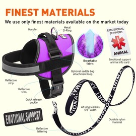 Dogline ESA Vest Harness Bundle Emotional Support Animal Reflective Leash & ESA, Emotional Support Patches Set, ADA IDs for Travel Support Therapy Dogs Girth 28 to 38 in Purple