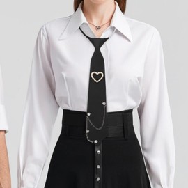 LHXzizizi Womens Tie, Adjustable Pre-tied Ties for Women with Artificial Pearls Accessory, Necktie for Casual, Party, Wedding (Deep Black)