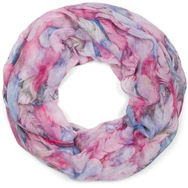 styleBREAKER 01016239 Women's Loop Scarf with Colourful Feather Pattern, Light Summer Boho Tube Scarf, Multicoloured, pink-blue