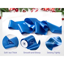 FAKILO Blue Satin Ribbon, 4 Inch x 10 Yards Wide Double Faced Royal Blue Ribbon for Gift Wrapping Wedding Chair Pageant Sashes Craft Bow Making Christmas Festival Party Decor