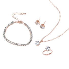 Auriselle Women's Jewellery Set Rhinestone Earrings Necklace Bracelet Ring Classic 4 Pieces Women Jewellery with Cubic Zirconia Wedding Gifts for Ladies, Alloy Steel, No Gemstone
