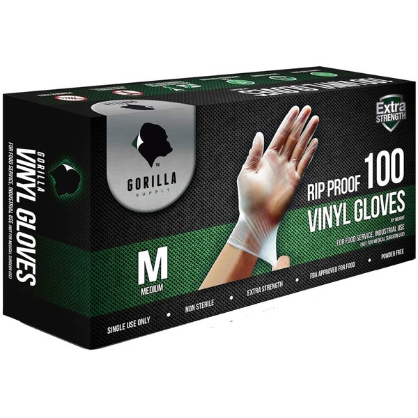 Gorilla Supply Disposable Heavy Duty Vinyl Gloves Latex Free Powder Free 4mil, 100 Count, 300 Count, 1000 Count, S, M, L, XL