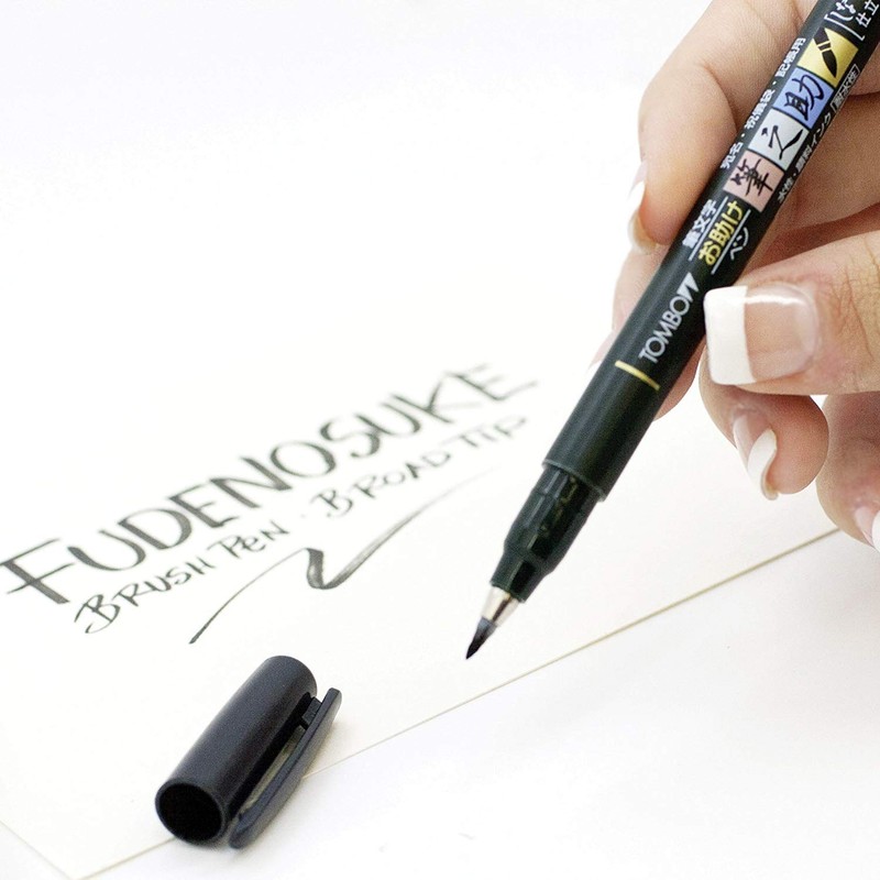 4x Tombow Fudenosuke Brush Pen Hard Tip Ink Colour Black