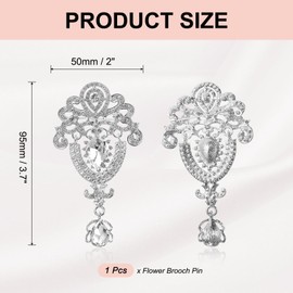 PATIKIL 1 Pcs Large Rhinestone Brooch, Vintage Crystal Bouquet Pin Silver Brooch Pins for Women Wedding Bridal Party Birthday Dance Banquet Decoration, Silver(3.7x2 Inch)