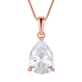 YL Teardrop Necklace 925 Sterling Silver Solitaire Pendant 7x10 MM Pear Cut Rose Gold Cubic Zirconia Jewelry for Women