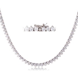 LMWTJE Tennis Necklaces for Women Men | 3 Prong 18K White Gold Plated 4mm Round Cubic Zirconia Diamond Chains | Tennis Chain Necklace Size 16 inches (White Gold)