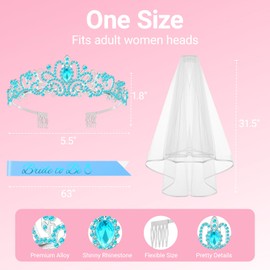 3Pcs Bride to Be Crown with Sash and Veil for Bachelorette Party Decorations, Bridal Shower Accessories for Gift, Favors - Blue
