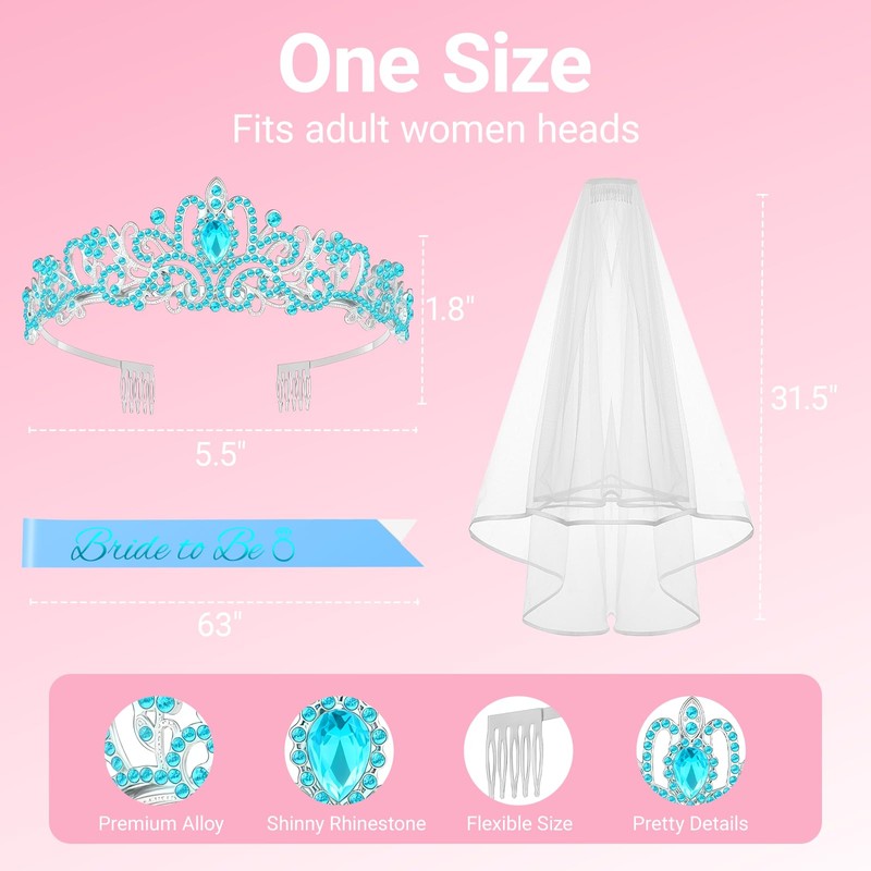 3Pcs Bride to Be Crown with Sash and Veil for