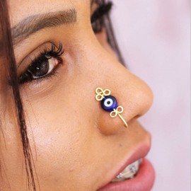 VitaCool 12 Pcs African Nose Cuff Non Piercing, Gold Fake Nose Ring for Women, Clip On Nose Ring, Evil Eye, Crystal Nose Cuffs, Ear Cuff, Faux Nose Rings for Women (Gold)