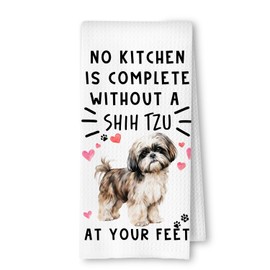 ArtisaEura Shih Tzu Funny Dog Kitchen Towels - Shih Tzu Waffle Weave Hand Towels for Woman,A Kitchen is Not Complete Without A Shih TzuDish Towel for Bathroom,Dog Lovers Gift for Women,16×24 Inch