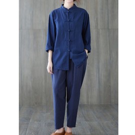 Moonetto Womens Chinese Traditional Tai Chi Uniforms Kung Fu Clothing Martial Arts Suit Cotton Wing Chun Tang Clothes(0243-Blue-M)